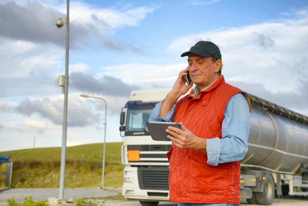 Truck driver talking on the phone