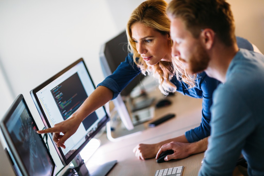 Colleagues working on software