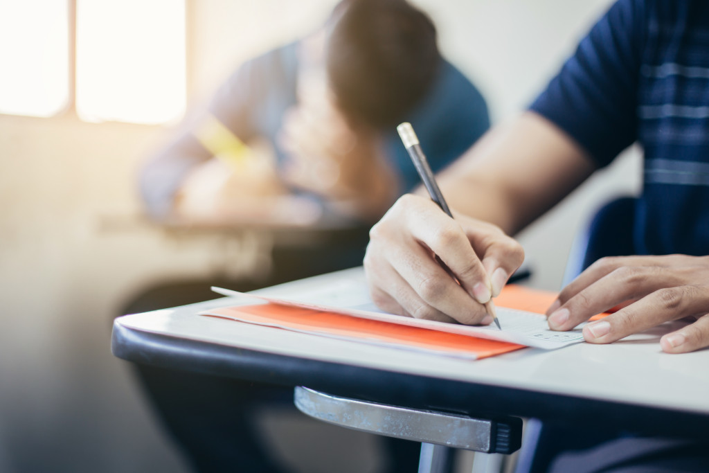 students taking an exam