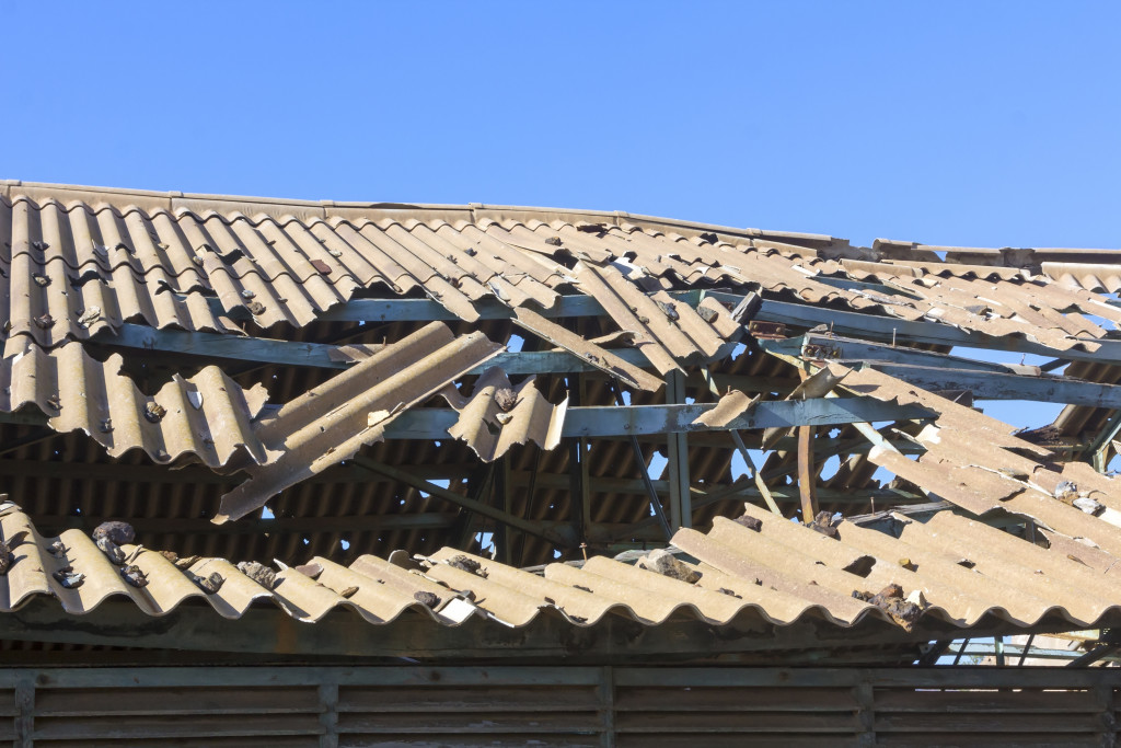 destroyed roofing of an establishment