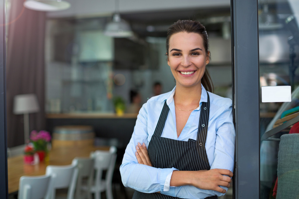 Woman working at a cafe