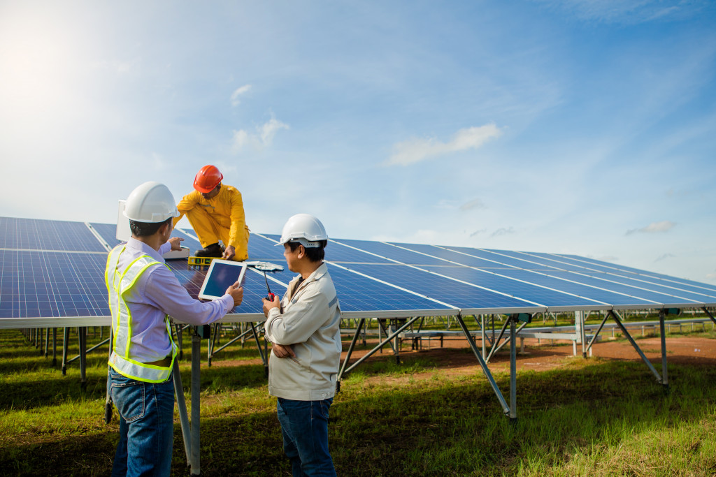 solar panel field with many panels 