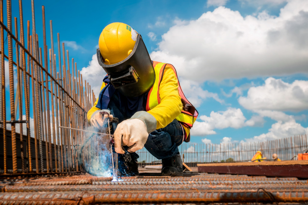 A welder at work in a construction site